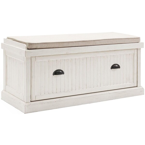 Crosley Seaside Entryway Bench Distressed White CF6011WH Zoro
